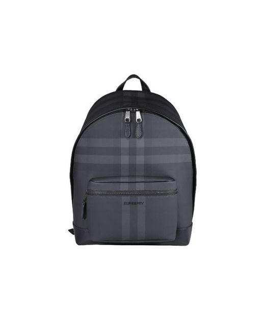 Burberry Blue Charcoal Check And Leather Backpack for men