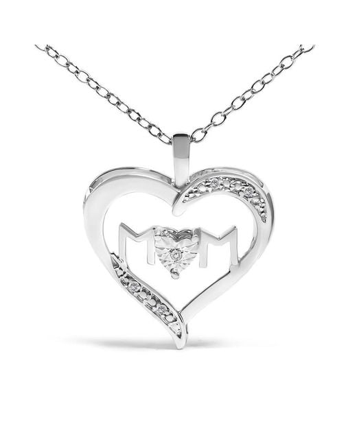 Haus of Brilliance Metallic 925 Sterling Diamond Accent Mom With Heart Pendant Necklace