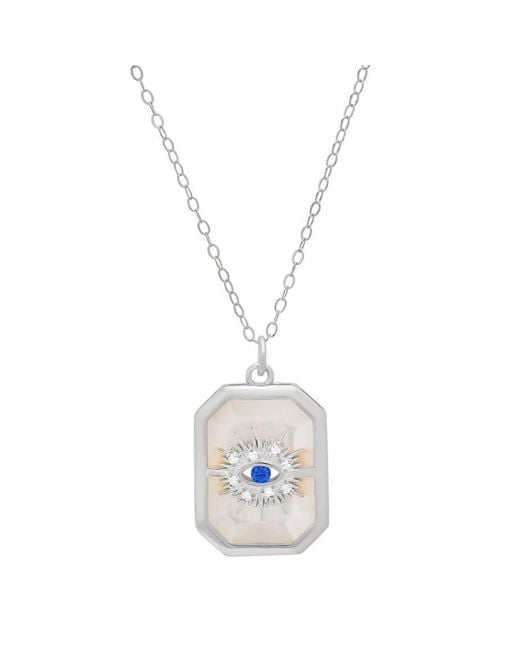 Kylie Harper White Sterling Mother Of Pearl & Cz Evil Eye Medallion Pendant