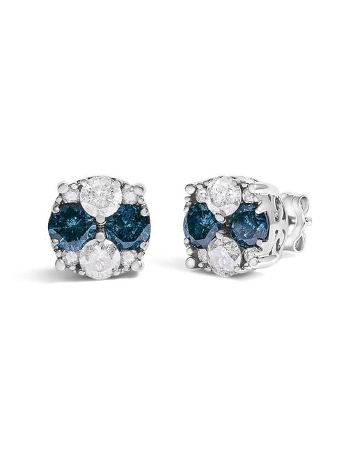 Haus of Brilliance Blue 925 Sterling 2.0 Cttw Diamond Composite Cluster Stud Earring for men