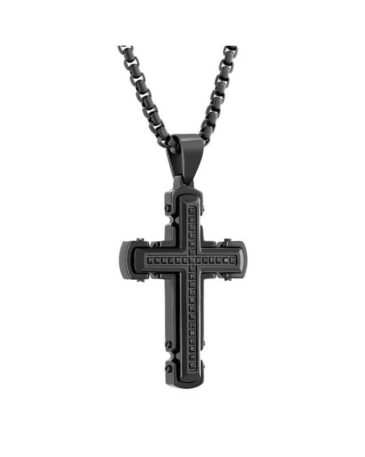 Robert Alton Black 1/4Ctw Diamond Stainless Steel With Finish Cross Pendant for men