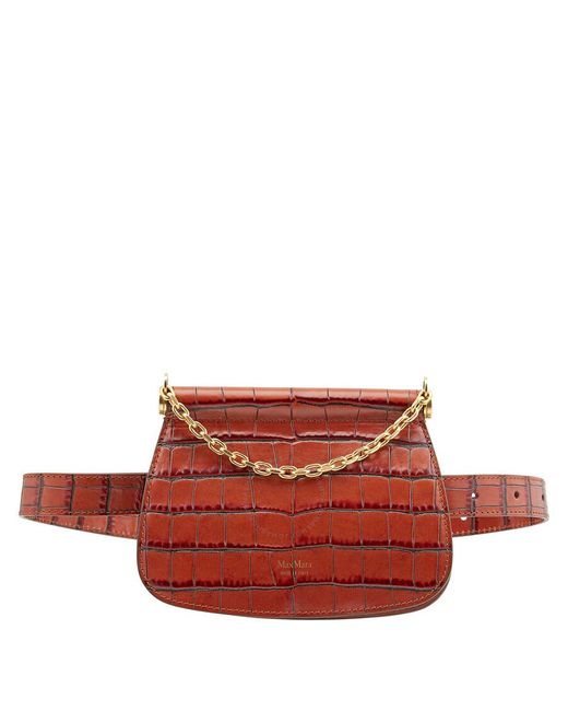 Max Mara Red Jana Croco Embossed Leather Belt Bag