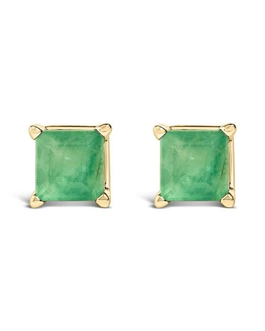 Haus of Brilliance Green 14K 5X5Mm Princess Cut Emerald Solitaire Stud Earrings