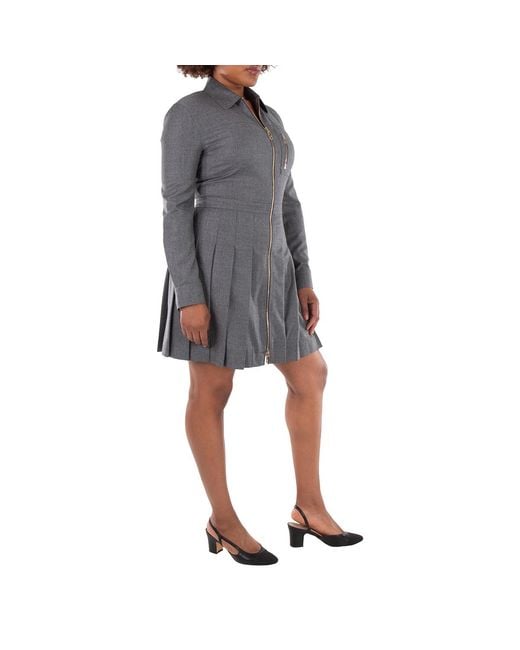 Fendi Gray Pleated Long Sleeves Wool Dress, Brand Size 42 (Us