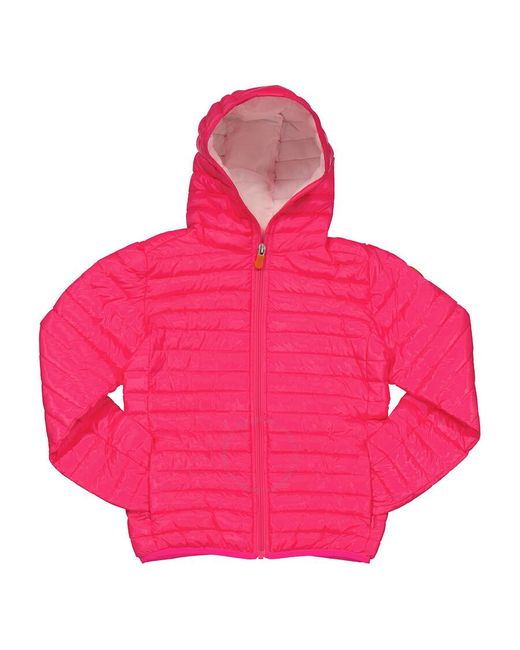 Save The Duck Pink Girls Fluo Katie Hooded Puffer Jacket