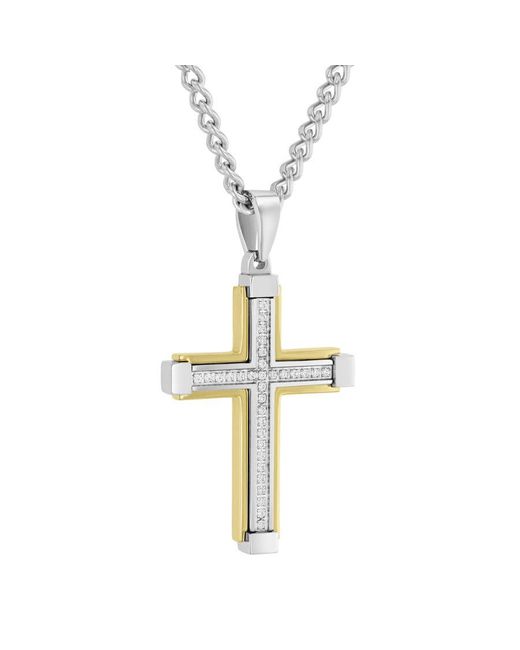 Robert Alton Metallic 1/6Ctw Diamond Stainless Steel Finish Cross Pendant for men