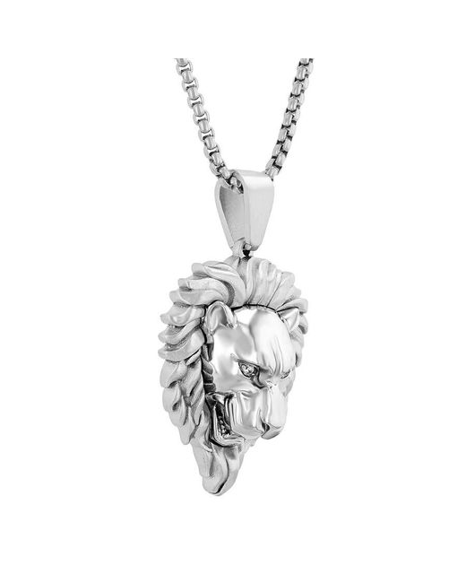 Robert Alton Metallic Diamond Accent Stainless Steel Lion Pendant for men