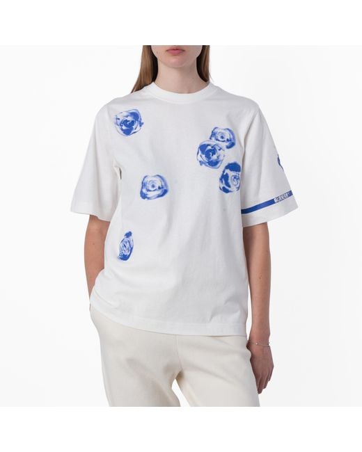 Burberry Blue Rose Print Cotton Jersey T-Shirt