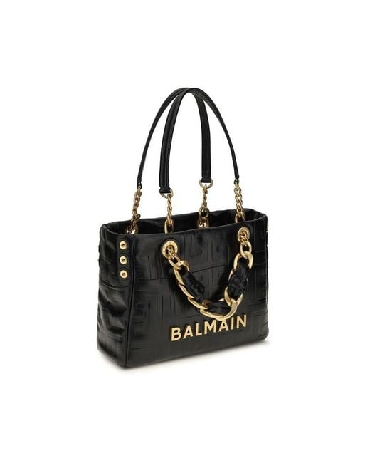 Balmain Black Embossed Logo Leather Shoulder Bag