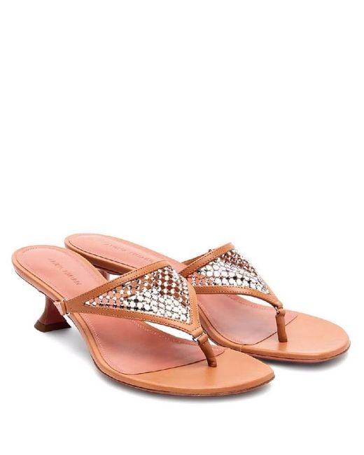 AMINA MUADDI Brown Cameron Crystal Leather Sandals, Brand Size 35 (Us