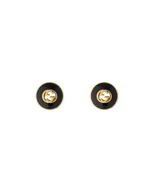 Gucci Black Interlocking 18Ct Onyx Stud Earrings