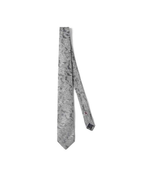 Brunello Cucinelli Gray Pearl Silk Paisley Tie for men