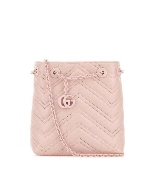 Gucci Pink Leather Micro Gg Marmont Bucket Bag