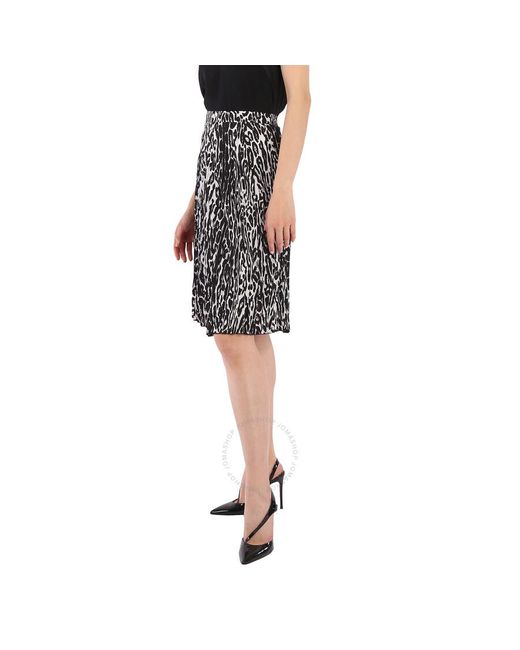 Burberry Black Monochrome Leopard Print Fluid Pleated Skirt