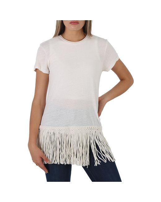 Polo Ralph Lauren White Ladies Fringed Hem T-Shirt