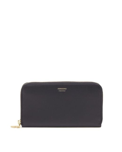 Ferragamo Black Logo-Stamp Calf Leather Wallet