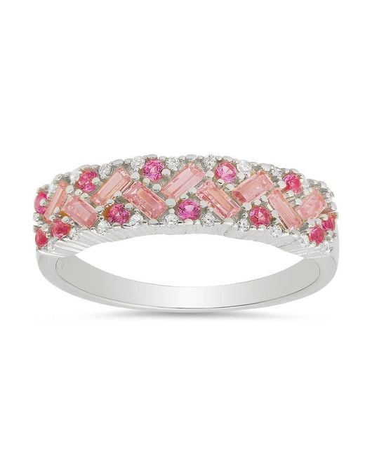 Kylie Harper Pink Sterling Sapphire Cz Ombre Baguette-Cut Band Ring
