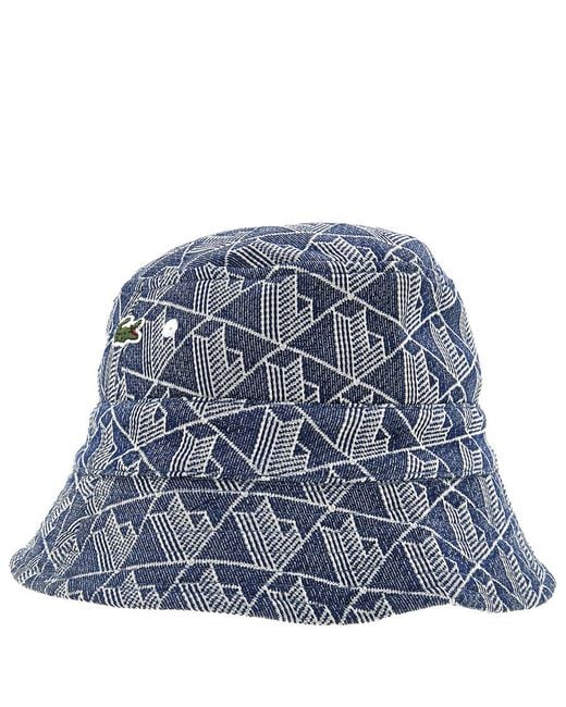 Lacoste Blue Monogram Jacquard Bucket Hat for men