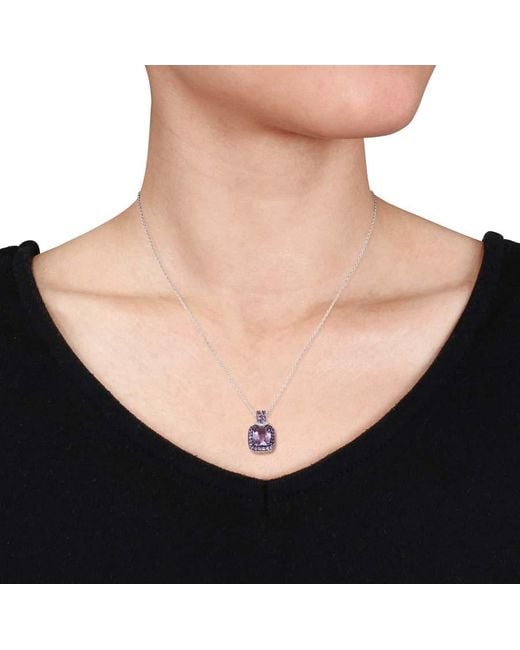 Amour Purple 3 Ct Tgw Emerald Cut Amethyst And Diamond Accent Pendant With Chain for men