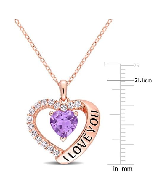 Amour Pink 1 5/8 Ct Tgw Amethyst And Topaz Heart 'I Love You' Pendant With Chain for men