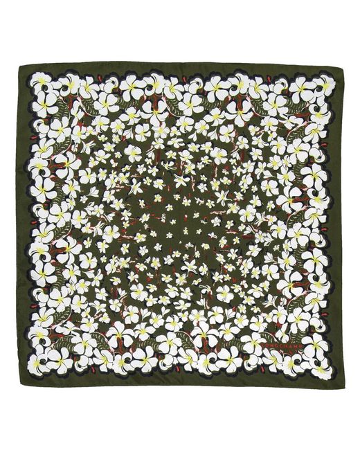 Longchamp Black Hawaiian Flowers Print Silk Scarf