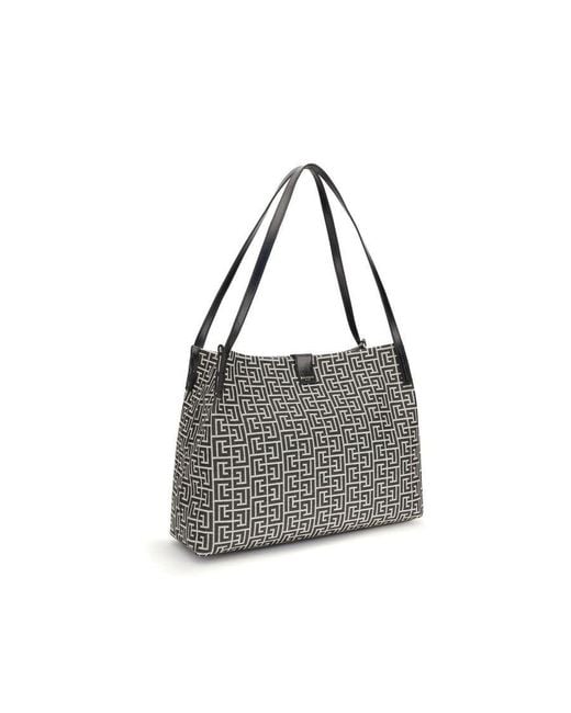 Balmain Black Cotton Geometric-Jacquard Shoulder Bag