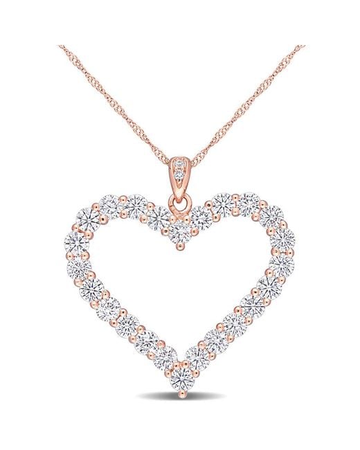 Amour Metallic 2 2/5 Ct Dew Created Moissanite Heart Pendant With Chain