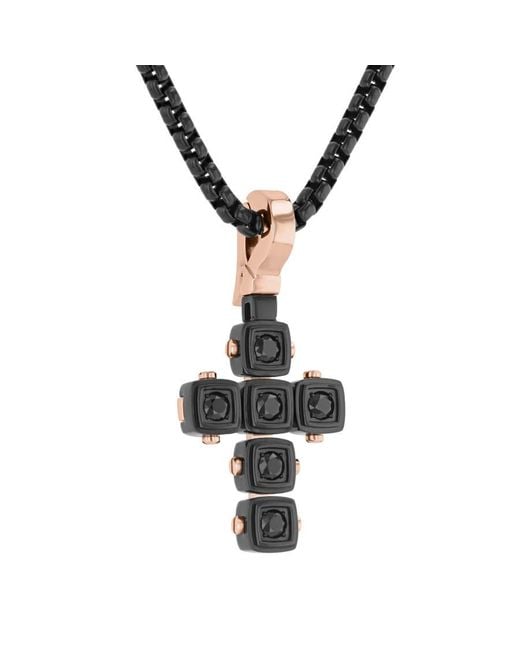 Robert Alton Metallic Stainless Steel Spinel & Rose Finish Cube Design Cross Pendant for men