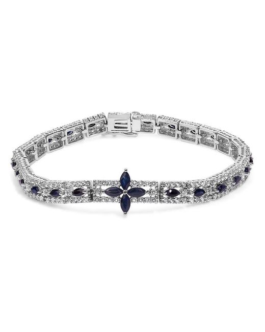 Haus of Brilliance Metallic Sterling Dark Sapphire And Topaz Marquise Floral Art Deco Link Bracelet