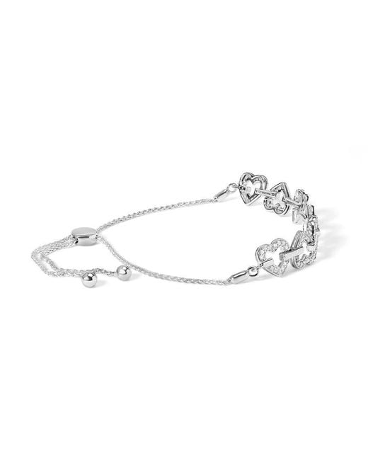 Haus of Brilliance Metallic 925 Sterling 1/2 Cttw Diamond Alternating Heart Link Adjustable Bolo Bracelet