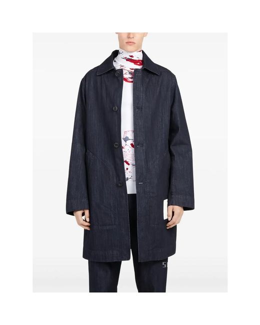 Ferragamo Blue Denim Buttoned Coat for men