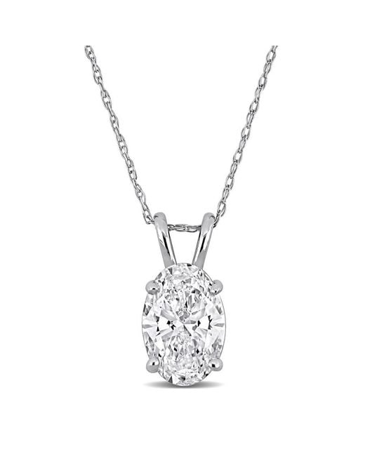 Created Forever Metallic 2Ct Tw Oval-Cut Lab Grown Diamond Solitaire Pendant With Chain for men
