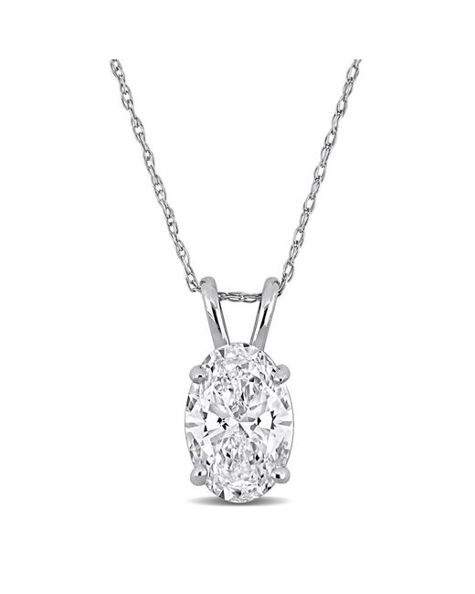 Created Forever Metallic 2Ct Tw Oval-Cut Lab Grown Diamond Solitaire Pendant With Chain