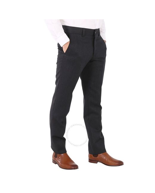 Burberry Black Charcoal Melange Herringbone Patter Wool Trousers for men