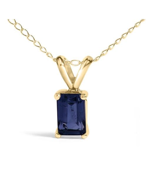 Haus of Brilliance Metallic 14K 6X4Mm Emerald Cut Sapphire Solitaire Pendant Necklace