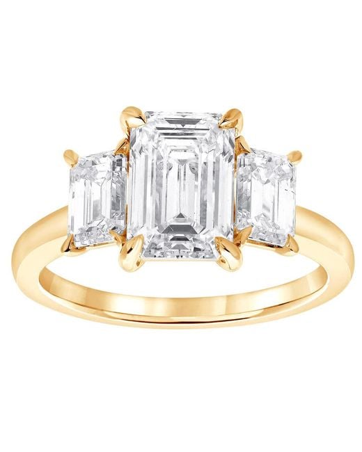 Brilliant Diamond Metallic 3 Carat Emerald Lab Grown 3 Stone Diamond Ring