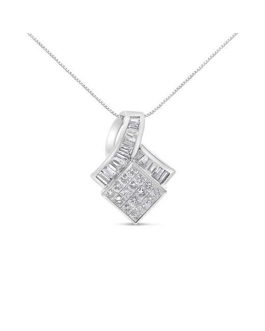 Haus of Brilliance White 14K 2 1/10 Cttw Princess And Baguette Geometric Designed Diamond Pendant (G-H Color, Vs1-Vs2 Clarity)