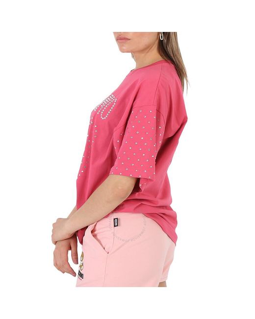 Moschino Pink Fuschia Crystal Teddy Bear Oversize Cotton T-shirt