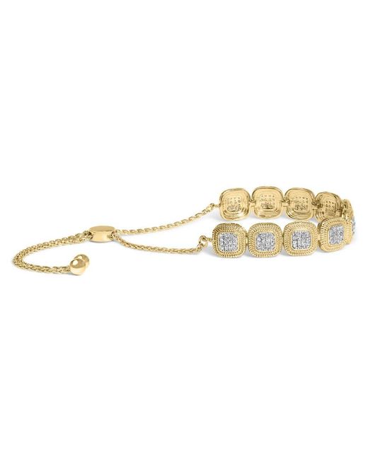 Haus of Brilliance Metallic 14K Over 5/8 Cttw Diamond Composite Cushion Frame Adjustable Bolo Bracelet