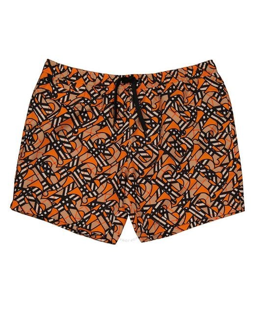 Burberry Orange Bright Martin Monogram Print Swim Shorts for men
