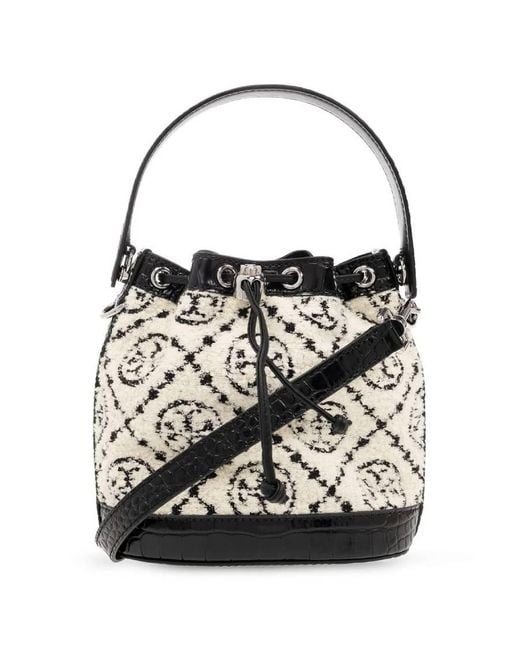 Tory Burch Black Boucle Monogram Drawstring Bucket Bag