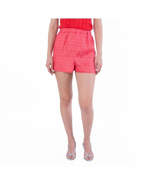 Ferragamo Red Gancini Print Silk Shorts, Brand Size 38 Us