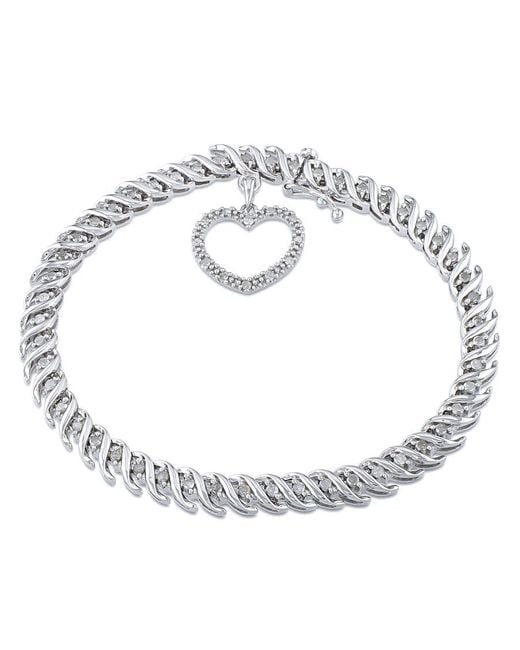 Amour Metallic 1 Ct Tw Diamond Tennis Bracelet With Heart Charm