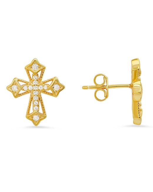 Kylie Harper Metallic 14K Over Vintage Cubic Zirconia Cz Cross Stud Earrings