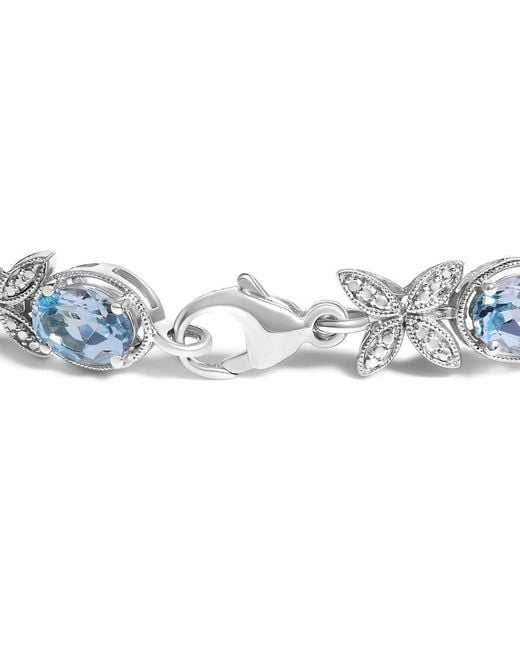 Haus of Brilliance Blue 925 Sterling Oval Topaz Diamond Butterfly Link Bracelet for men
