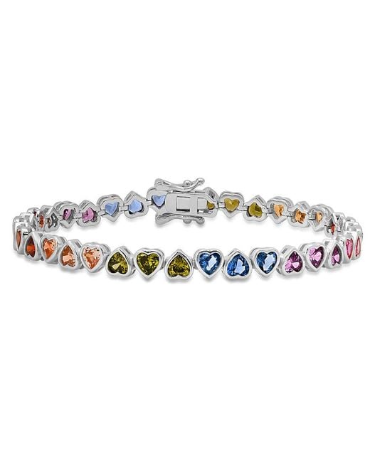 Kylie Harper Metallic Sterling Bezel-Set Multi Color Heart Cz Tennis Bracelet