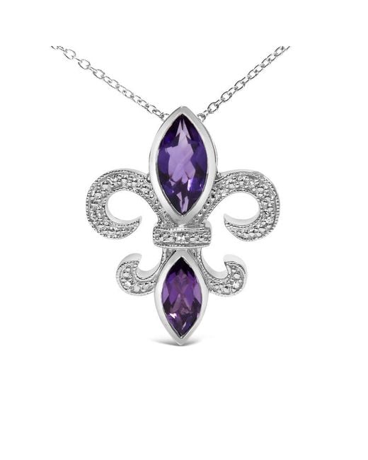 Haus of Brilliance Blue 925 Sterling Amethyst Marquise And Diamond Accent Fleur De Lis Pendant Necklace (H-I Color, Si1-Si2 Clarity)