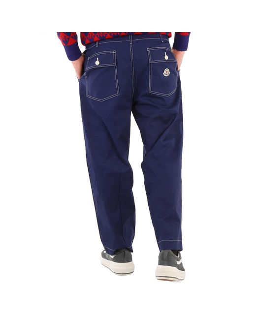 Moncler Blue Straight Leg Stitching Detail Trousers for men