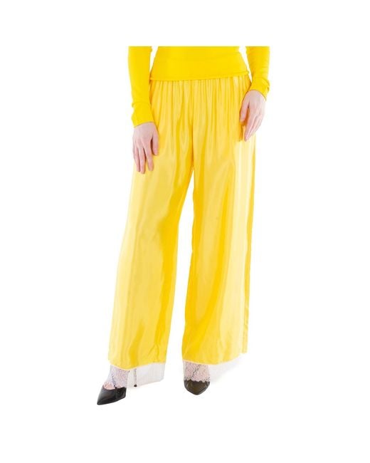 Burberry Yellow Wide-Leg Silk Satin Trousers, Brand Size 08 (Us