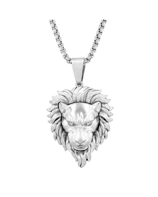 Robert Alton Metallic Diamond Accent Stainless Steel Lion Pendant for men